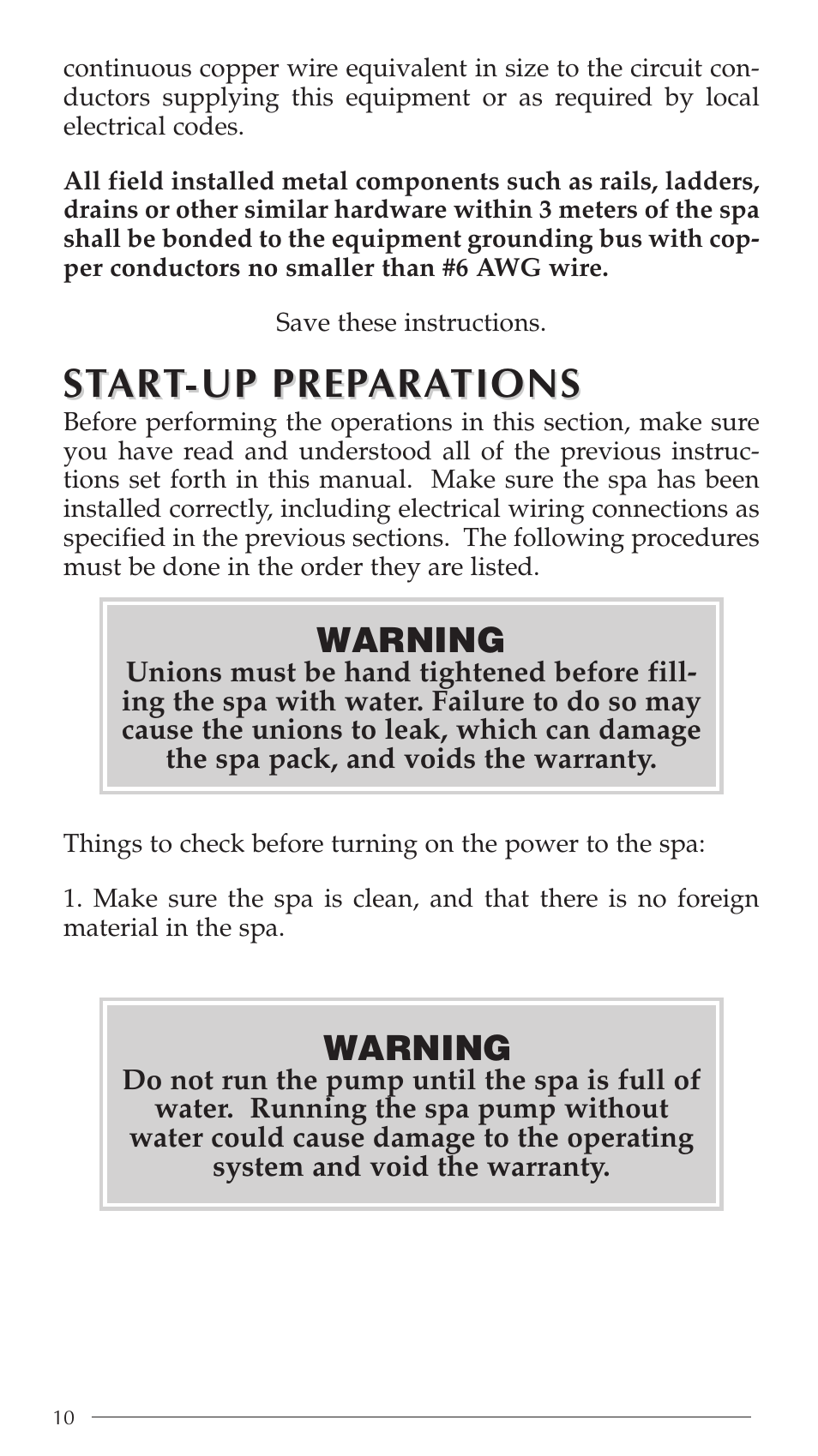 St art art -up -up prep prep ara ara tions tions | Aruba Spa Hot Tub Models 2003 User Manual | Page 11 / 42