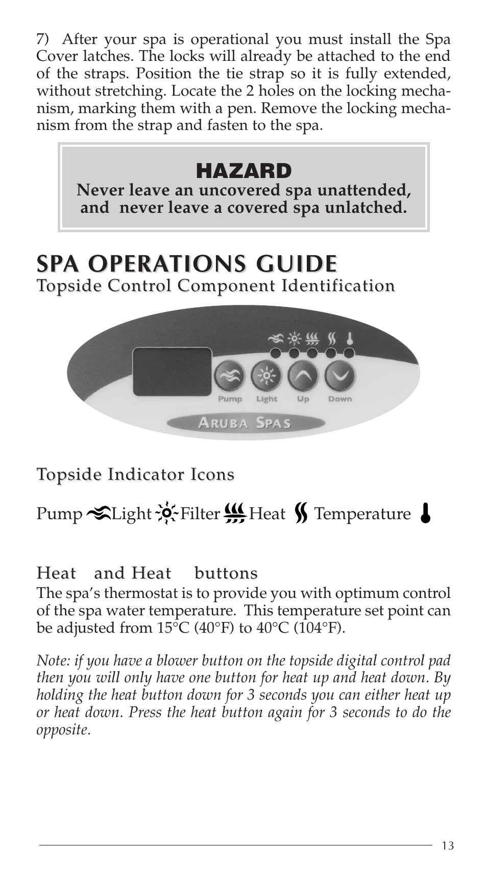 Sp a a opera opera tions guide tions guide | Aruba Spa Hot Tub Models 2003 User Manual | Page 14 / 42
