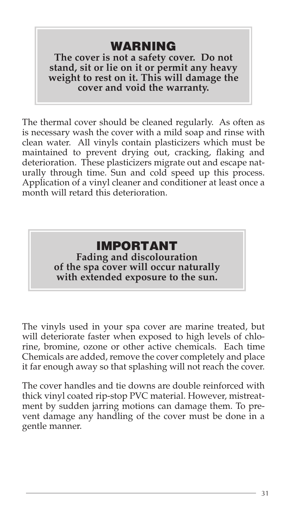 Important, Warning | Aruba Spa Hot Tub Models 2003 User Manual | Page 32 / 42