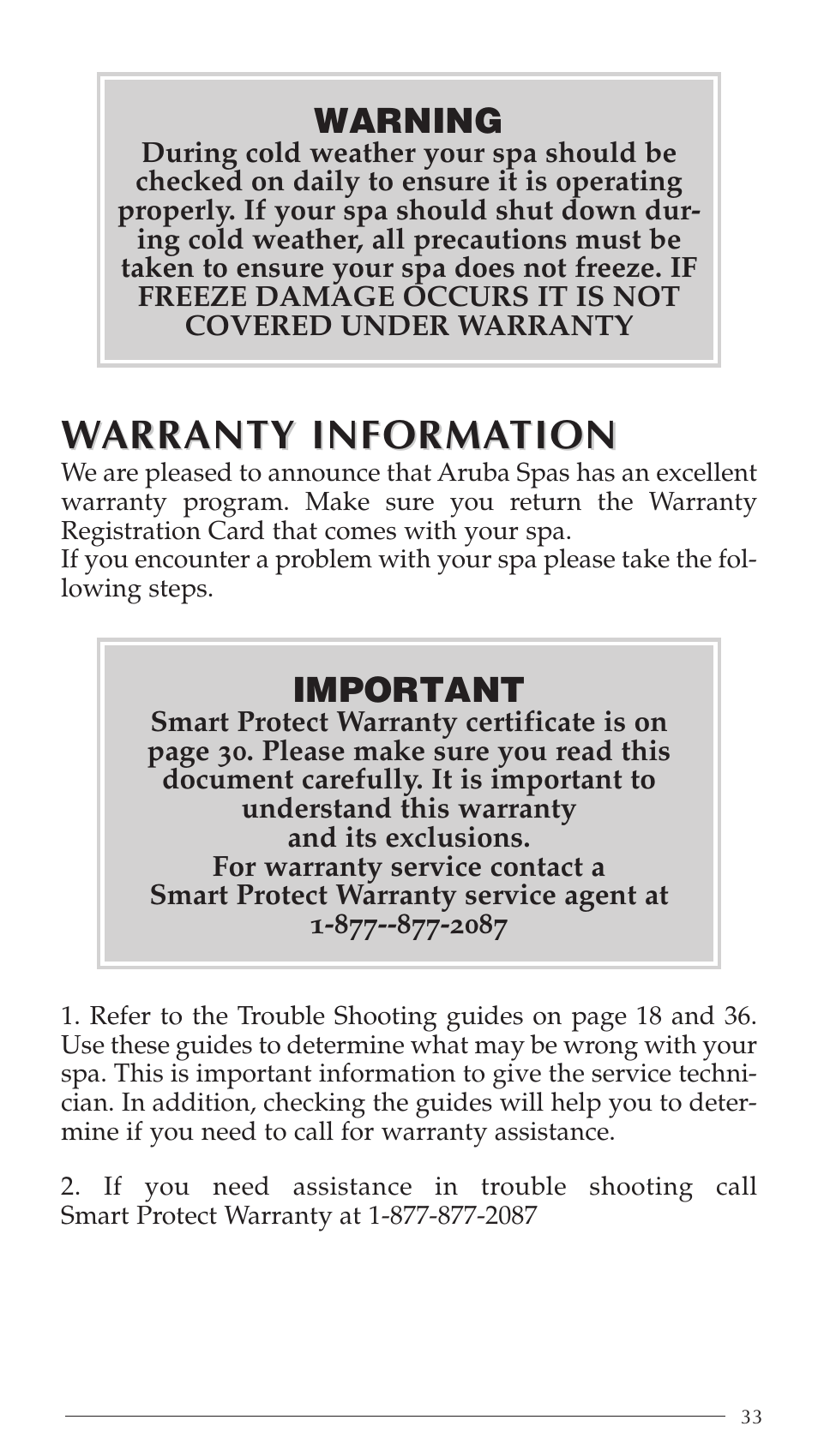 Warranty arranty informa informa tion tion | Aruba Spa Hot Tub Models 2003 User Manual | Page 34 / 42