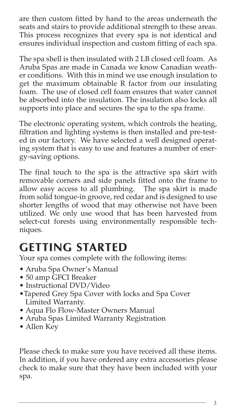 Getting st, Getting st arted arted | Aruba Spa Hot Tub Models 2003 User Manual | Page 4 / 42