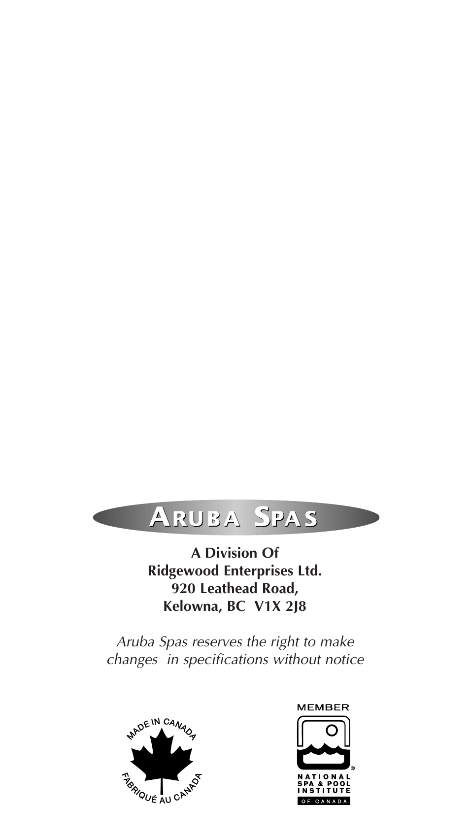 Aruba Spa Hot Tub Models 2003 User Manual | Page 41 / 42