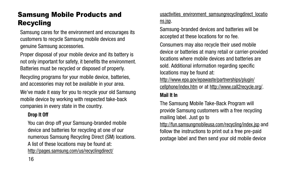 Samsung mobile products and recycling | Samsung SGH-I257ZKAATT User Manual | Page 22 / 58