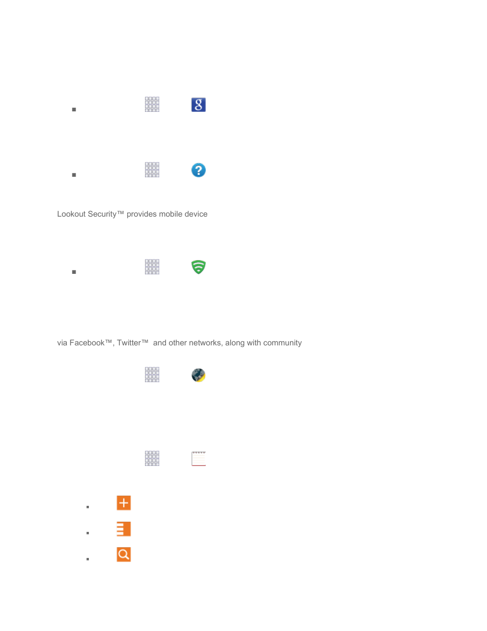 Google search, Help, Lookout security | Lumen toolbar, Memo | Samsung SM-G860PZBASPR User Manual | Page 124 / 220