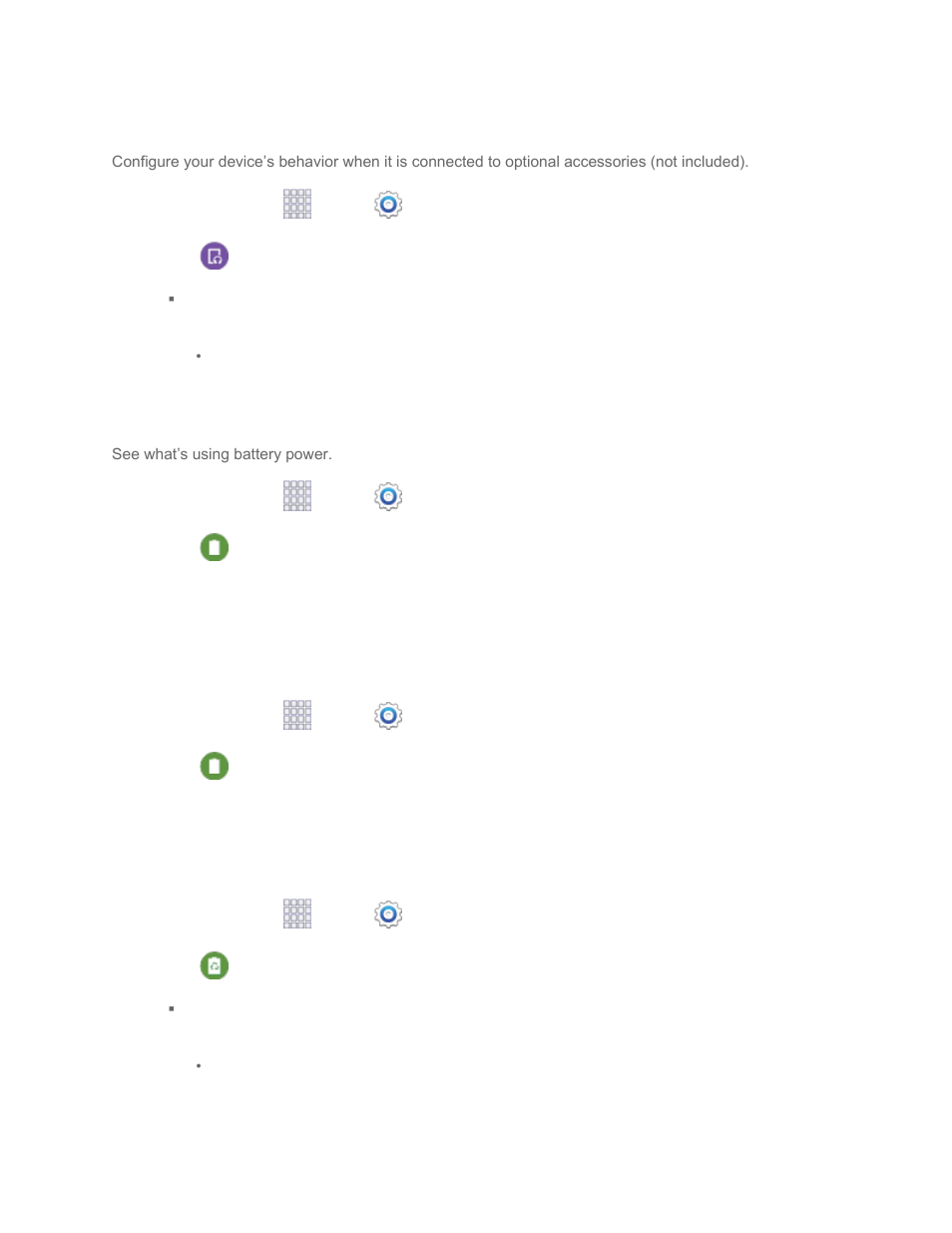 Accessories settings, Battery settings, Power saving settings | Samsung SM-G860PZBASPR User Manual | Page 193 / 220