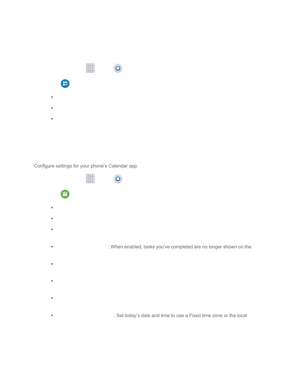 Default applications settings, Calendar settings, Call settings | Samsung SM-G860PZBASPR User Manual | Page 199 / 220