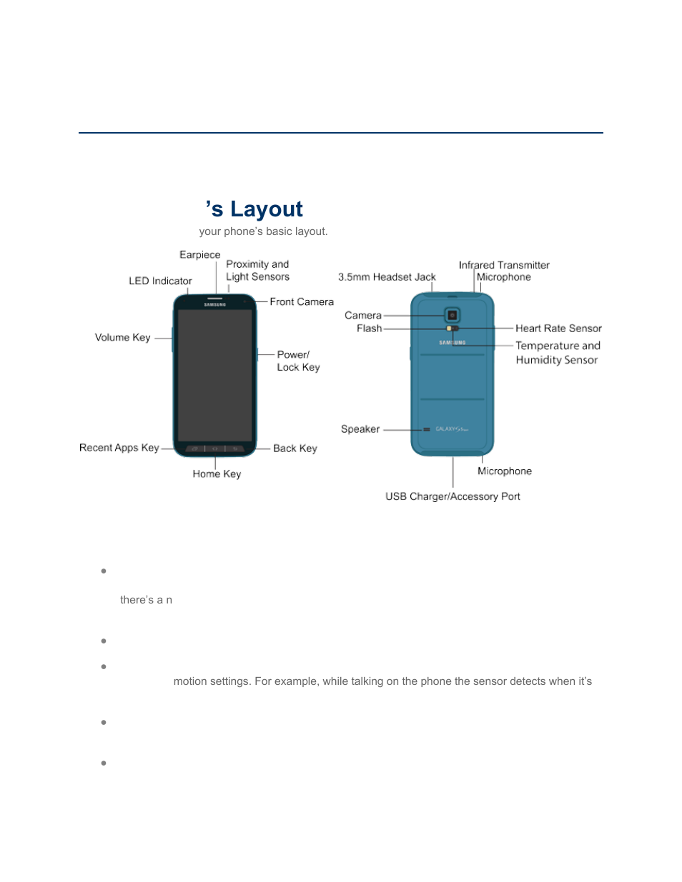 Phone basics, Your phone’s layout, Features | Your phone ’s layout | Samsung SM-G860PZBASPR User Manual | Page 23 / 220