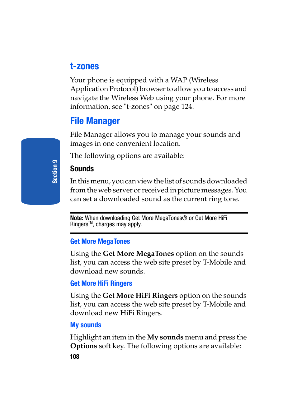 T-zones, File manager | Samsung SGH-T209NBBTMB User Manual | Page 112 / 172