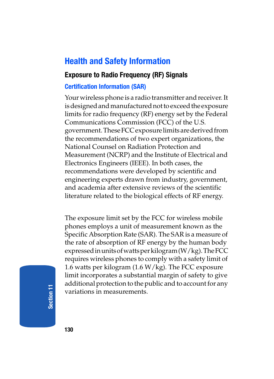 Health and safety information | Samsung SGH-T209NBBTMB User Manual | Page 134 / 172