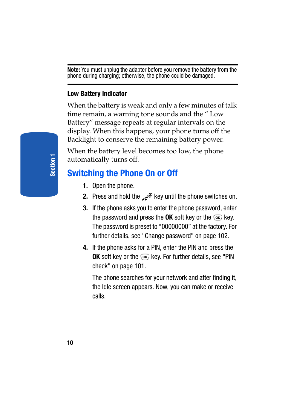 Switching the phone on or off | Samsung SGH-T209NBBTMB User Manual | Page 14 / 172