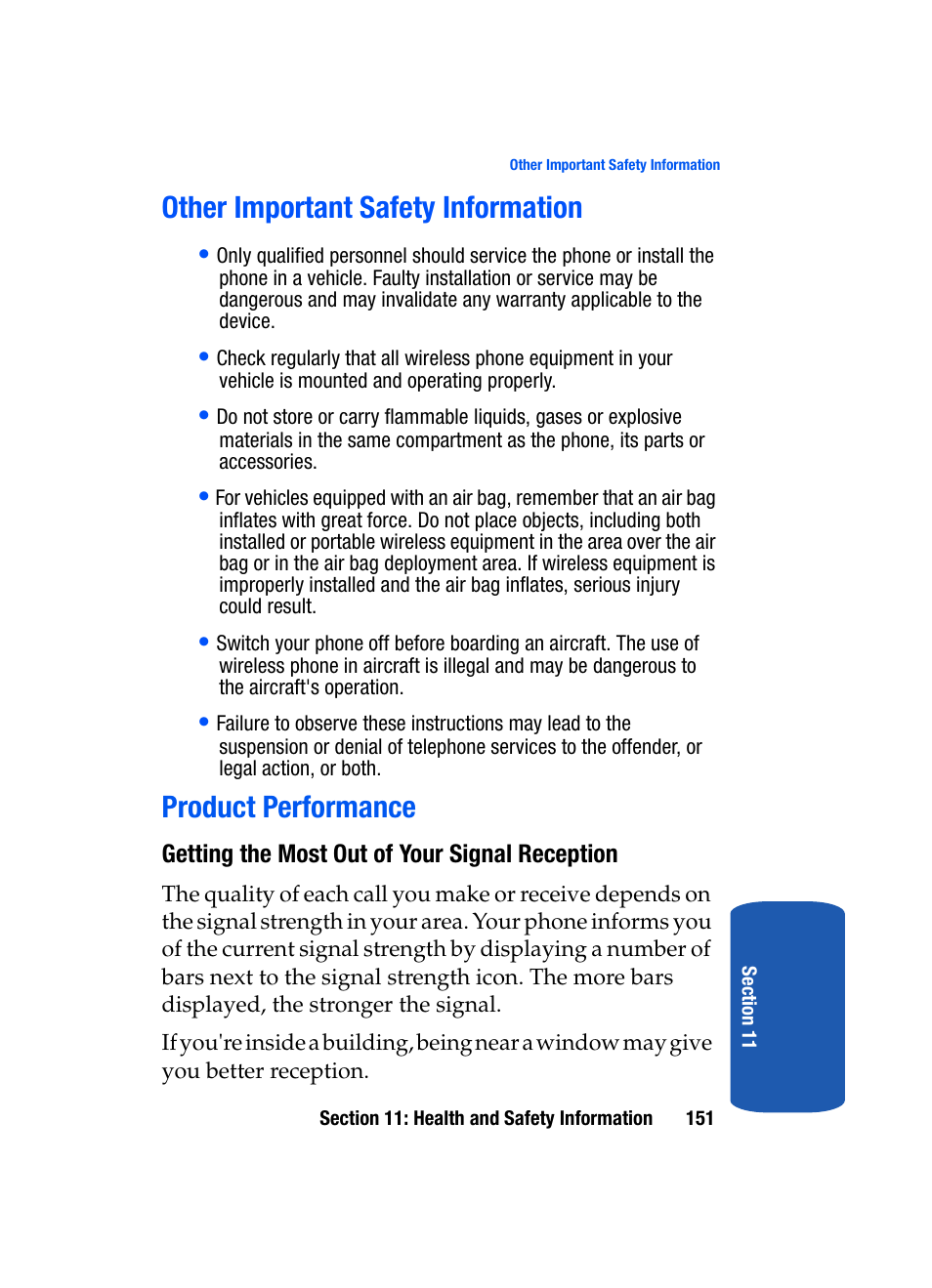 Other important safety information, Product performance | Samsung SGH-T209NBBTMB User Manual | Page 155 / 172