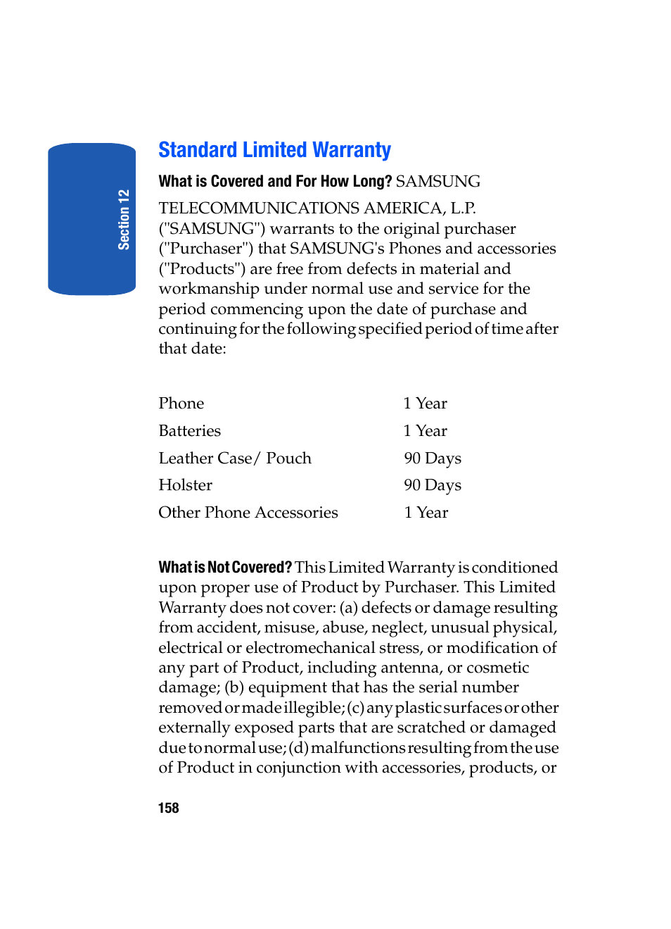 Standard limited warranty | Samsung SGH-T209NBBTMB User Manual | Page 162 / 172