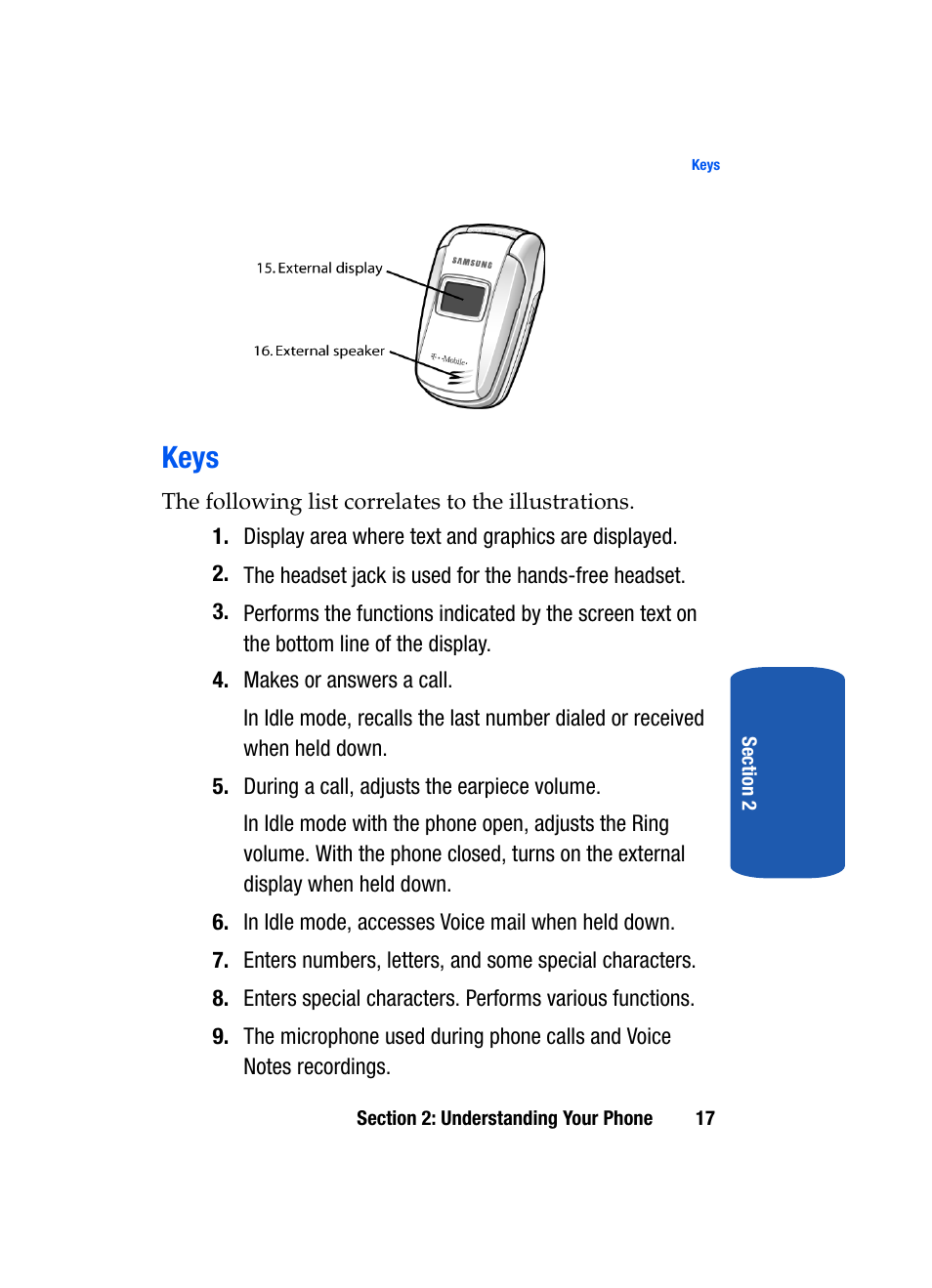 Keys | Samsung SGH-T209NBBTMB User Manual | Page 21 / 172