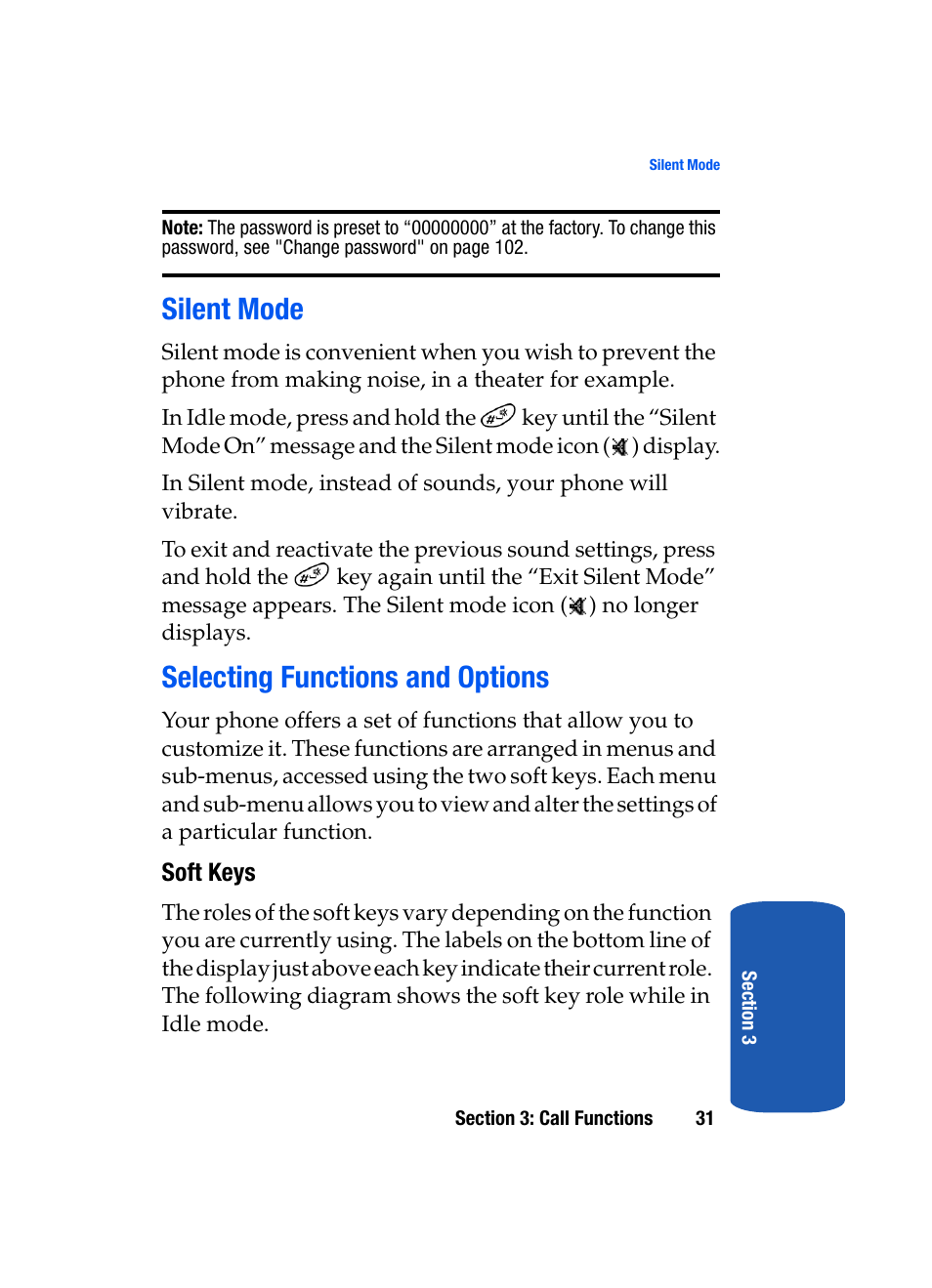 Silent mode selecting functions and options, Silent mode, Selecting functions and options | Samsung SGH-T209NBBTMB User Manual | Page 35 / 172