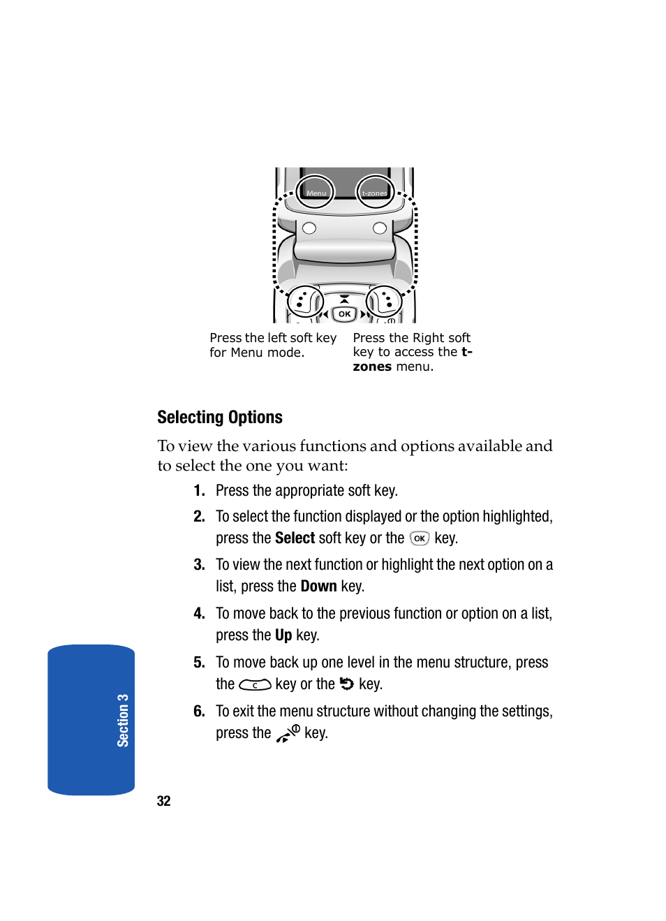 Selecting options | Samsung SGH-T209NBBTMB User Manual | Page 36 / 172