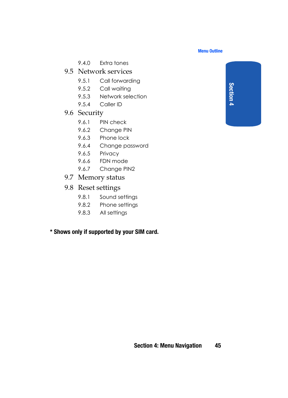 5 network services, 6 security | Samsung SGH-T209NBBTMB User Manual | Page 49 / 172