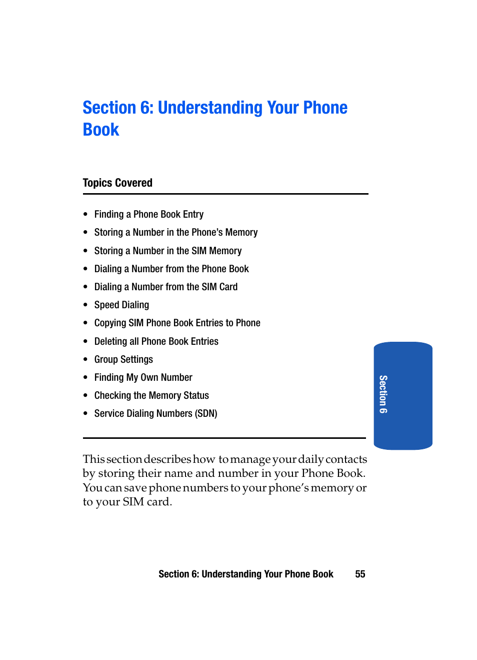 Section 6: understanding your phone book | Samsung SGH-T209NBBTMB User Manual | Page 59 / 172