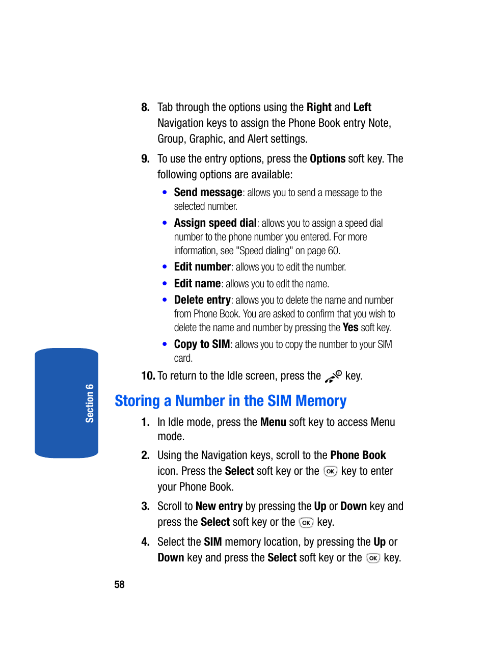 Storing a number in the sim memory | Samsung SGH-T209NBBTMB User Manual | Page 62 / 172