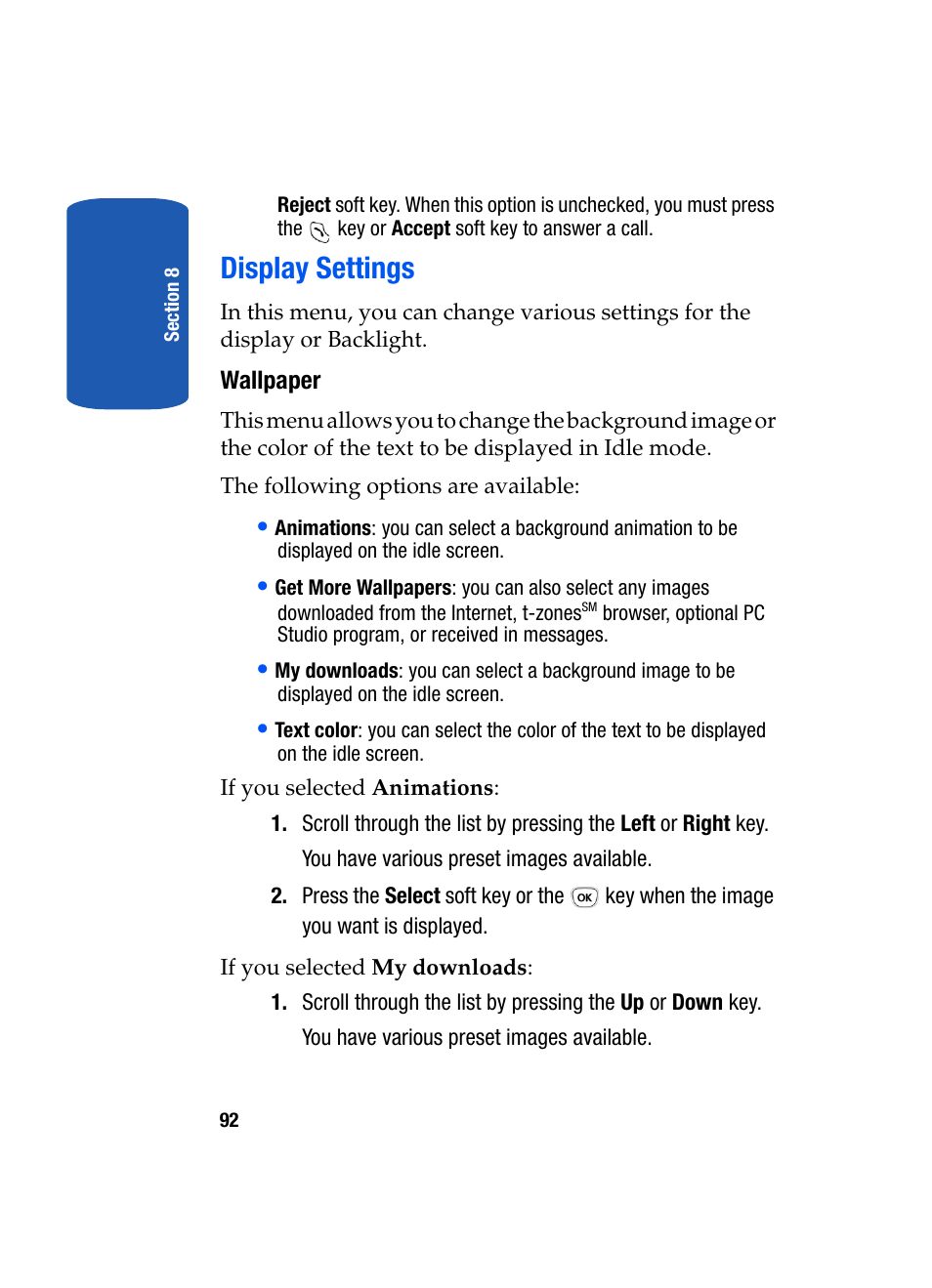 Display settings | Samsung SGH-T209NBBTMB User Manual | Page 96 / 172