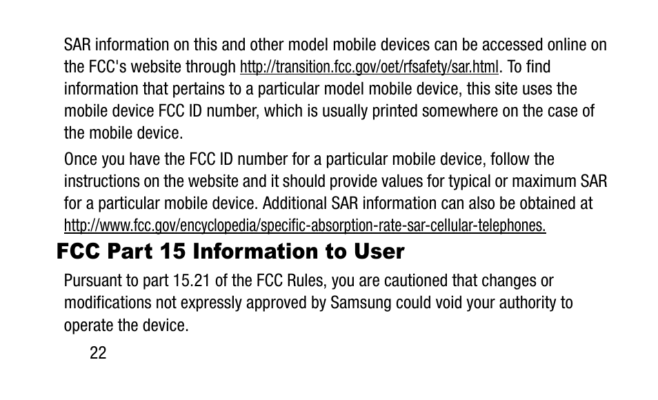 Fcc part 15 information to user | Samsung SM-T800NZWAXAR User Manual | Page 32 / 107