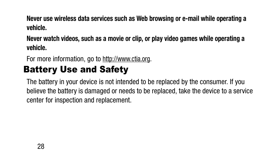 Battery use and safety | Samsung SM-T800NZWAXAR User Manual | Page 38 / 107