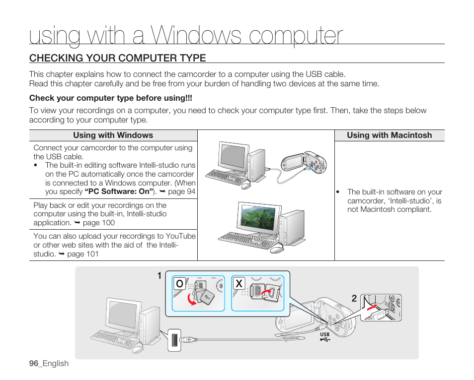 Using with a windows computer, Checking your computer type | Samsung SMX-C14RN-XAA User Manual | Page 106 / 139