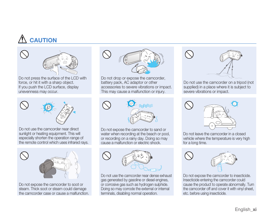 Caution, English _xi | Samsung SMX-C14RN-XAA User Manual | Page 11 / 139