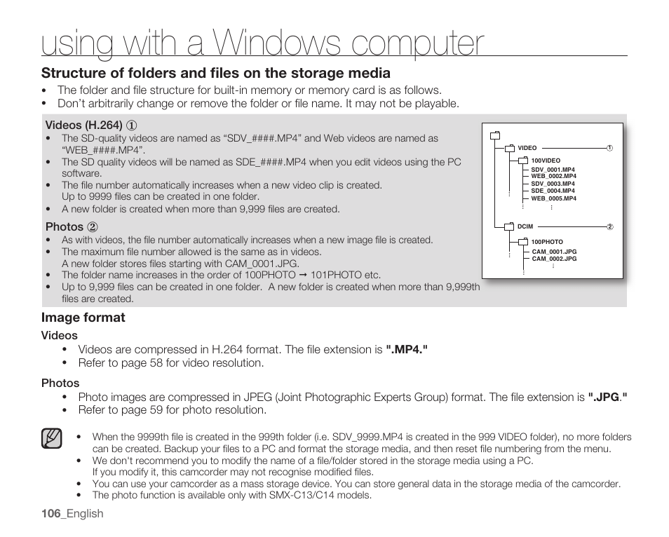 Using with a windows computer, Imageformat | Samsung SMX-C14RN-XAA User Manual | Page 116 / 139