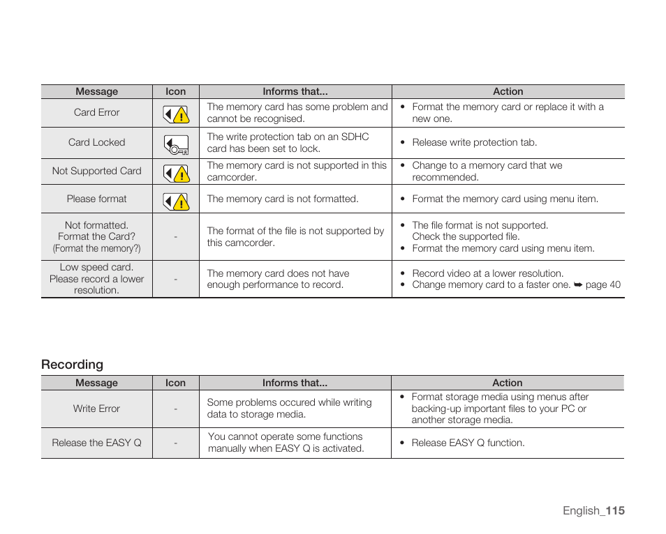 Recording | Samsung SMX-C14RN-XAA User Manual | Page 125 / 139