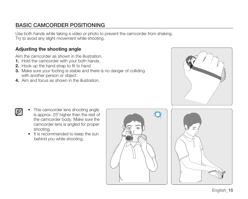 Basic camcorder positioning | Samsung SMX-C14RN-XAA User Manual | Page 25 / 139