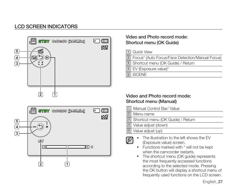 Lcd screen indicators | Samsung SMX-C14RN-XAA User Manual | Page 37 / 139
