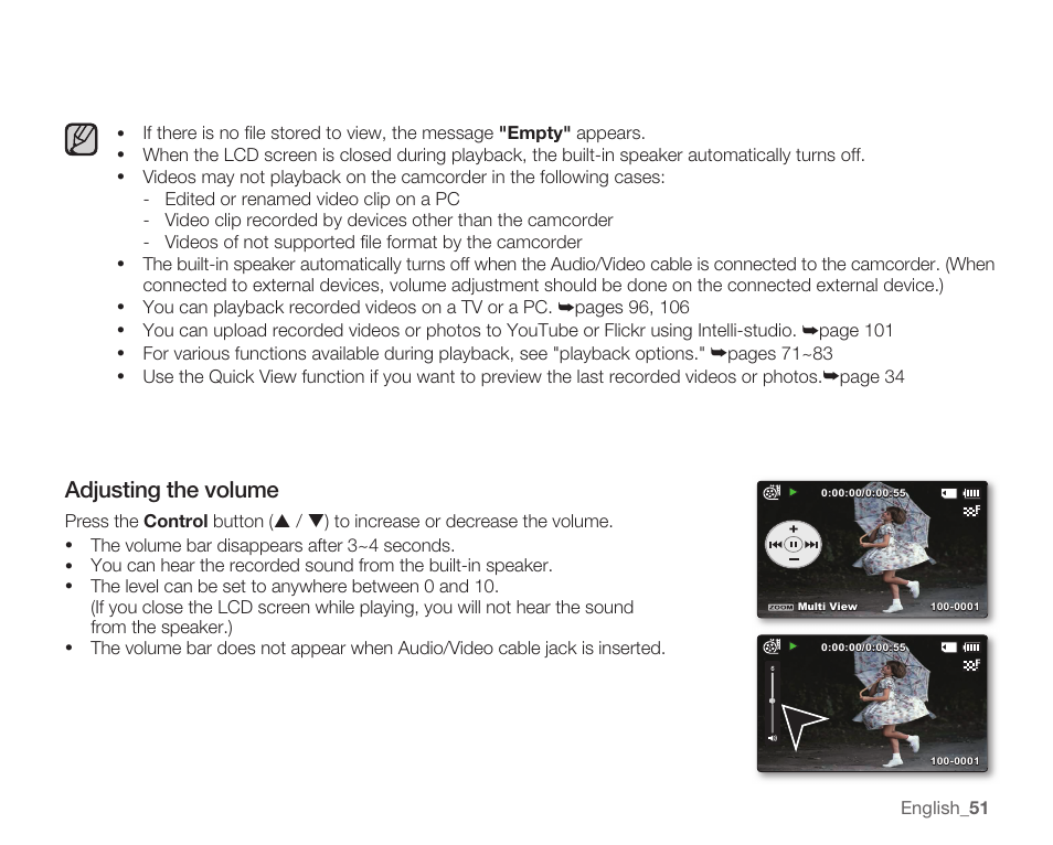 Adjusting the volume | Samsung SMX-C14RN-XAA User Manual | Page 61 / 139