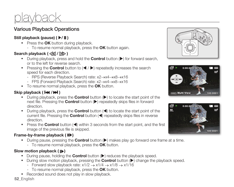 Playback, Various playback operations | Samsung SMX-C14RN-XAA User Manual | Page 62 / 139
