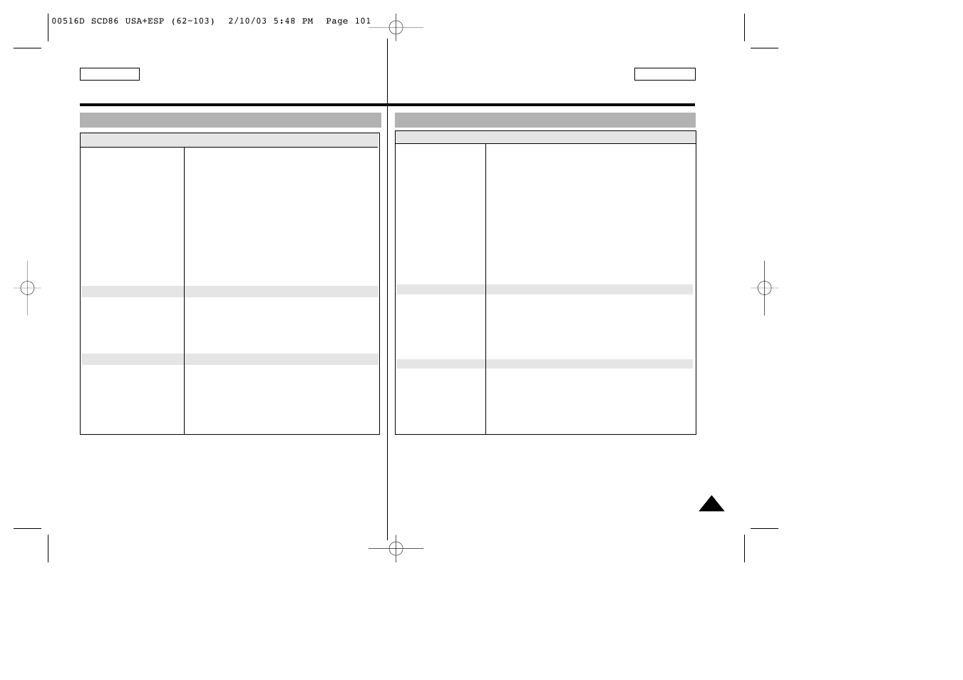Specifications especificaciones técnicas | Samsung SC-D86-XAA User Manual | Page 101 / 104