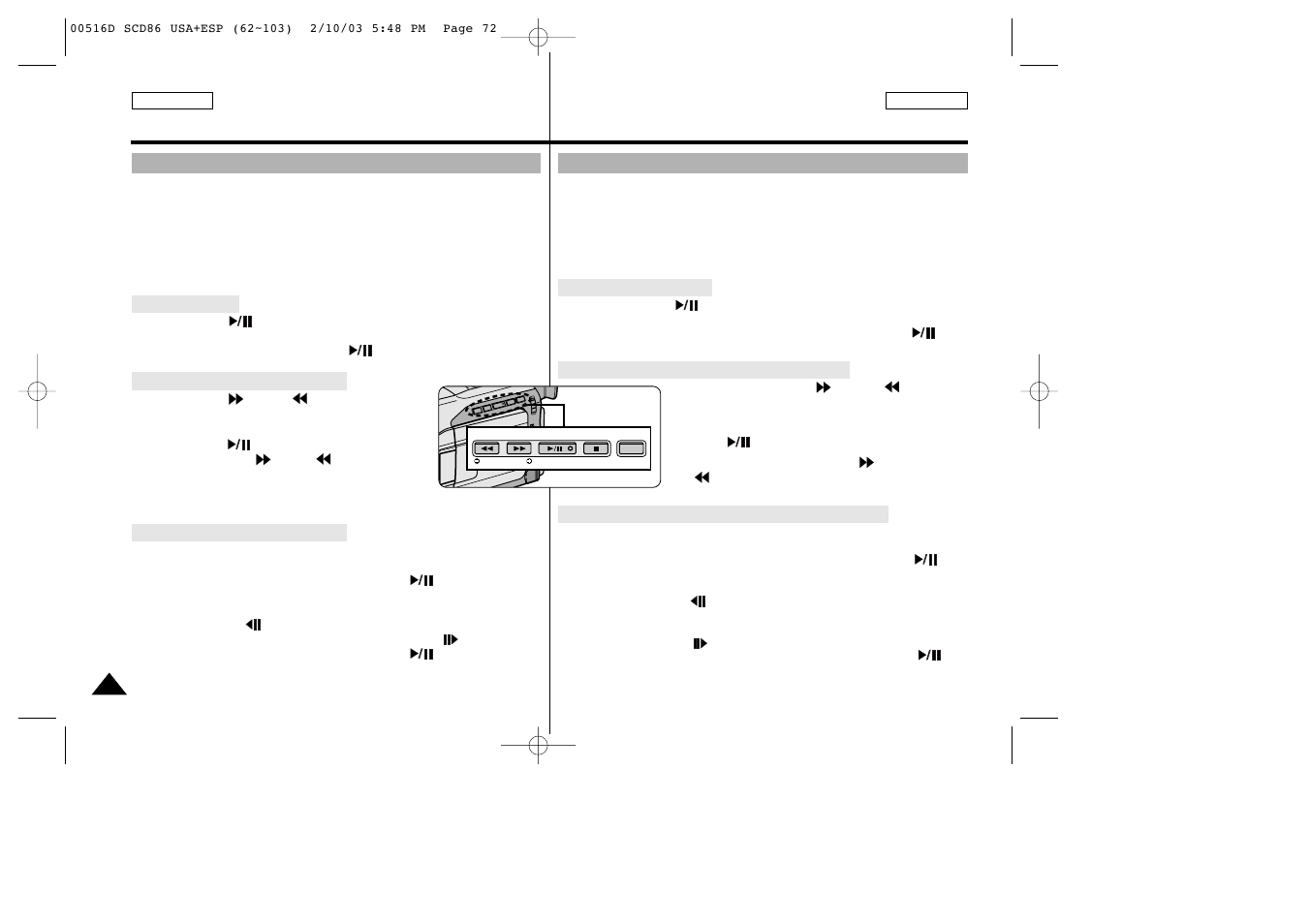 Playback reproducción de cintas | Samsung SC-D86-XAA User Manual | Page 72 / 104