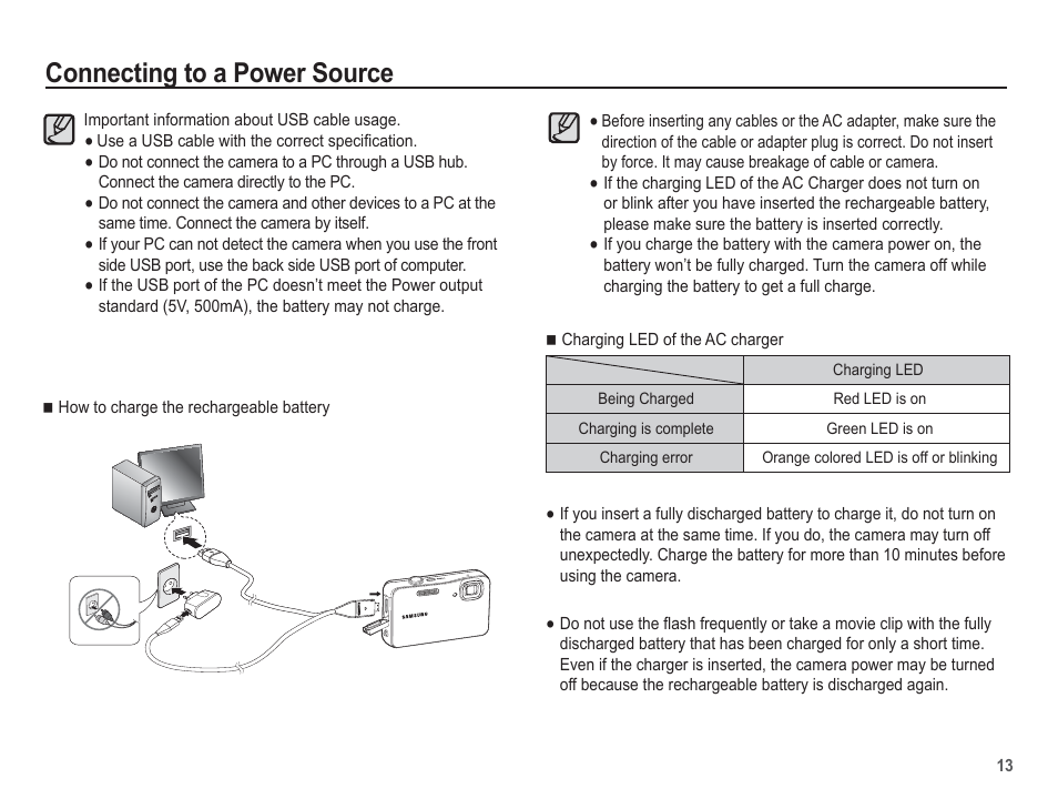 Connecting to a power source | Samsung EC-AQ100ZBPBUS User Manual | Page 14 / 105