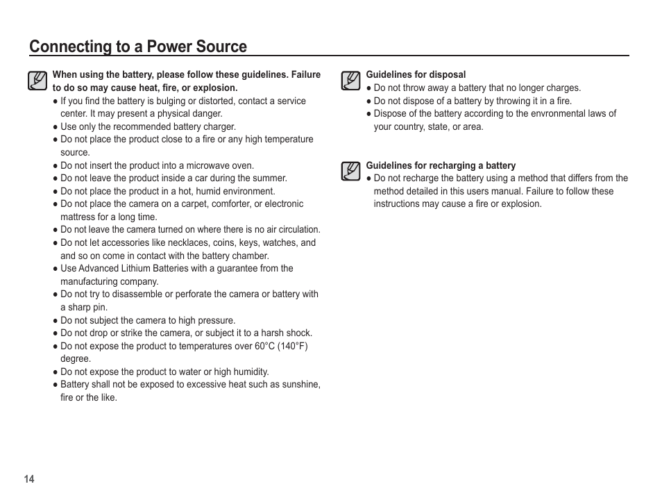 Connecting to a power source | Samsung EC-AQ100ZBPBUS User Manual | Page 15 / 105