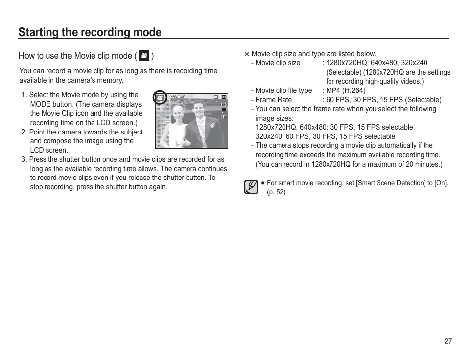 Starting the recording mode | Samsung EC-AQ100ZBPBUS User Manual | Page 28 / 105