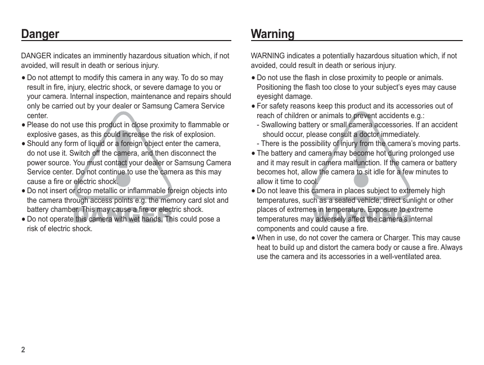 Warning, Danger | Samsung EC-AQ100ZBPBUS User Manual | Page 3 / 105