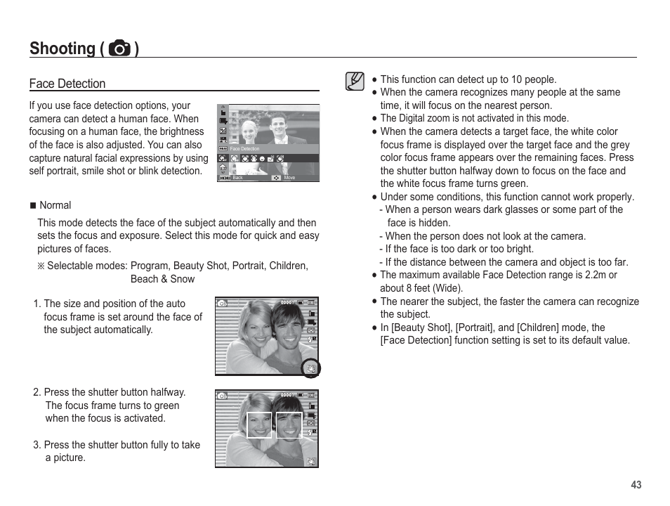 Shooting ( ) | Samsung EC-AQ100ZBPBUS User Manual | Page 44 / 105