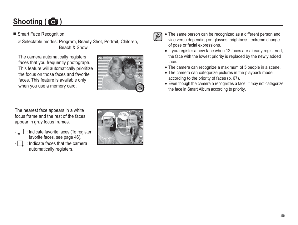 Shooting ( ) | Samsung EC-AQ100ZBPBUS User Manual | Page 46 / 105