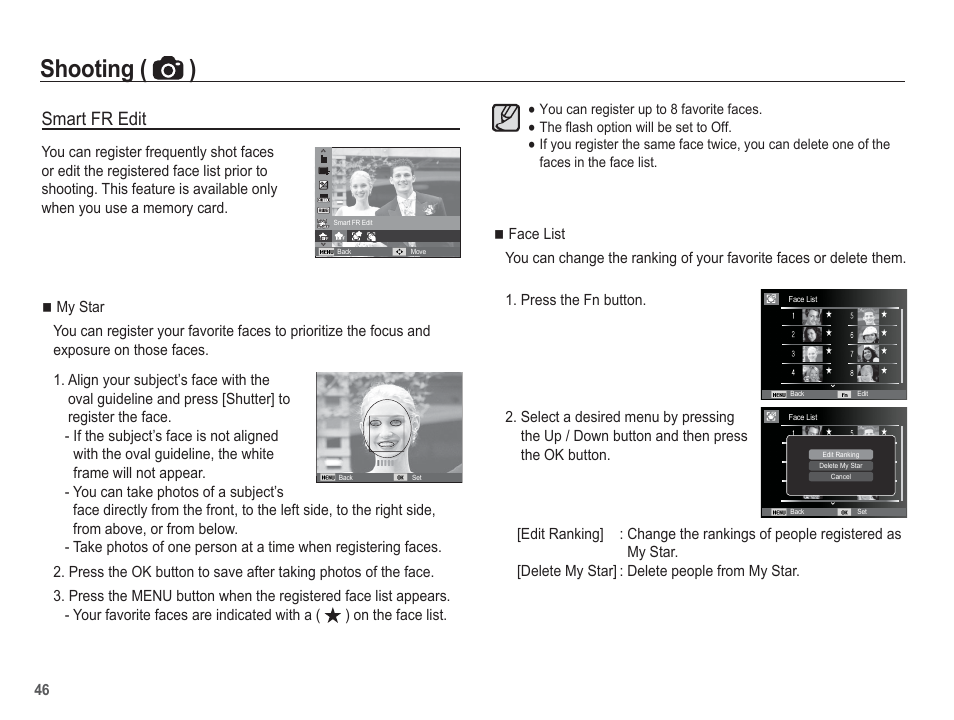 Shooting ( ), Smart fr edit | Samsung EC-AQ100ZBPBUS User Manual | Page 47 / 105