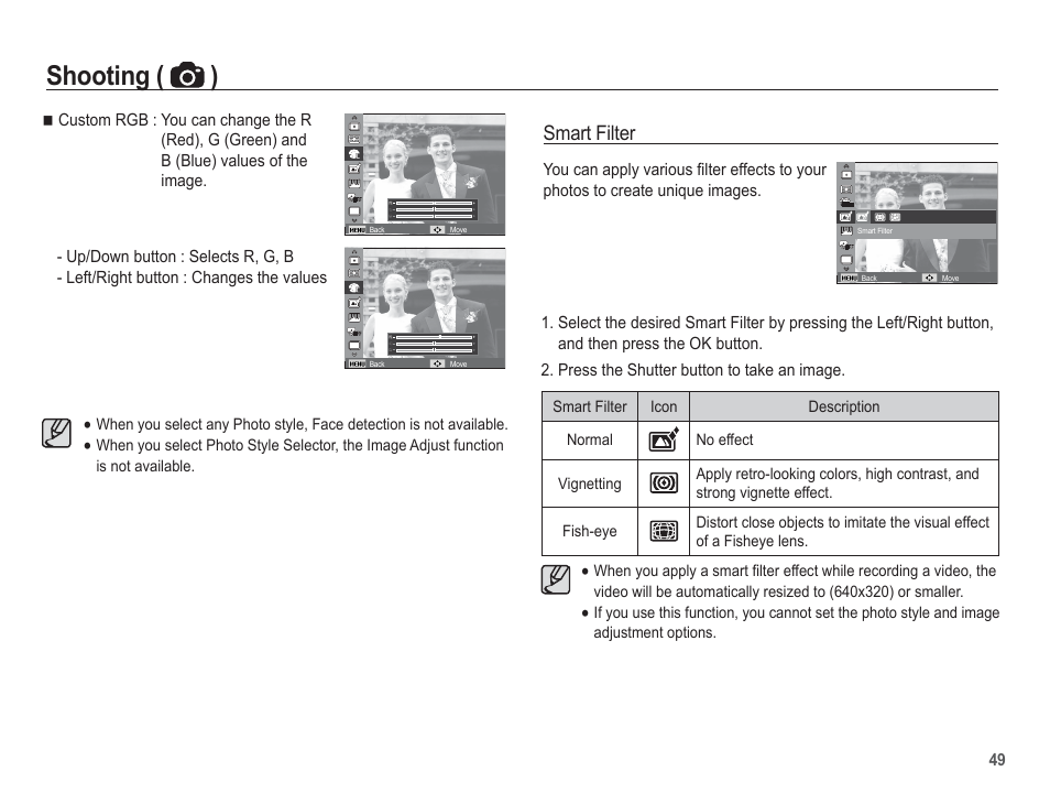 Shooting ( ), Smart filter | Samsung EC-AQ100ZBPBUS User Manual | Page 50 / 105