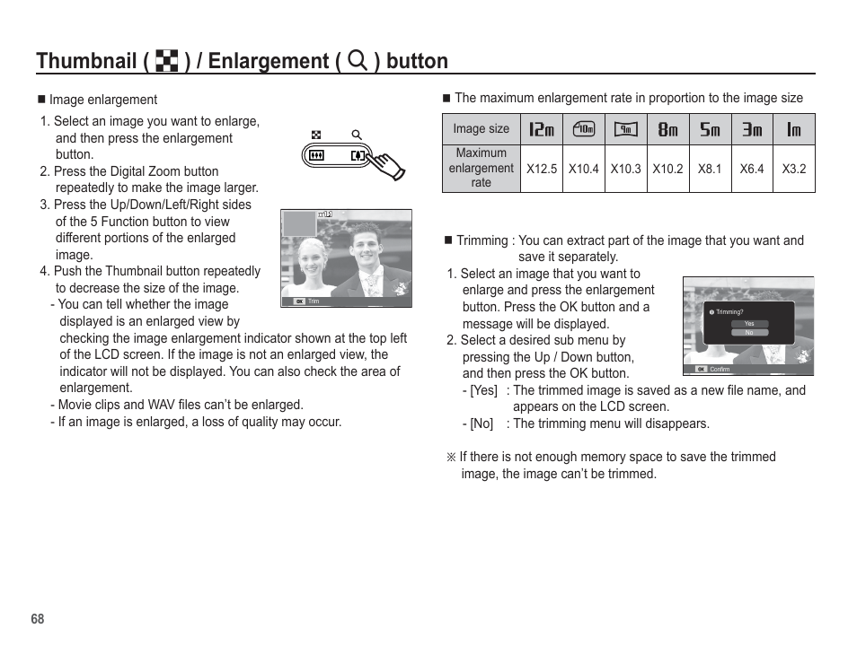 Thumbnail ( º ) / enlargement ( í ) button | Samsung EC-AQ100ZBPBUS User Manual | Page 69 / 105