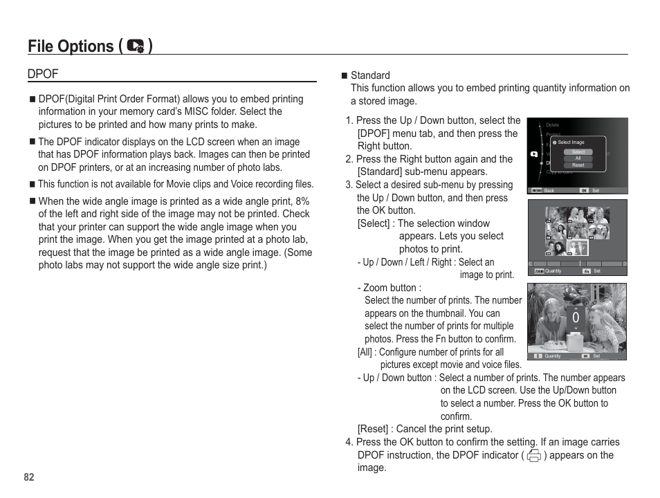 File options ( ), Dpof | Samsung EC-AQ100ZBPBUS User Manual | Page 83 / 105