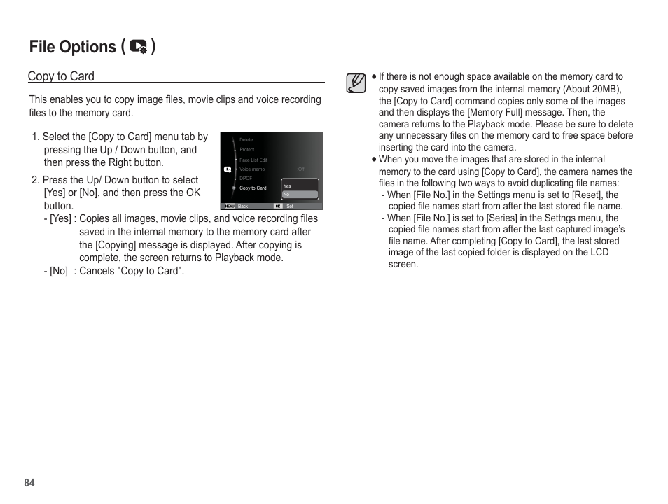 File options ( ), Copy to card | Samsung EC-AQ100ZBPBUS User Manual | Page 85 / 105