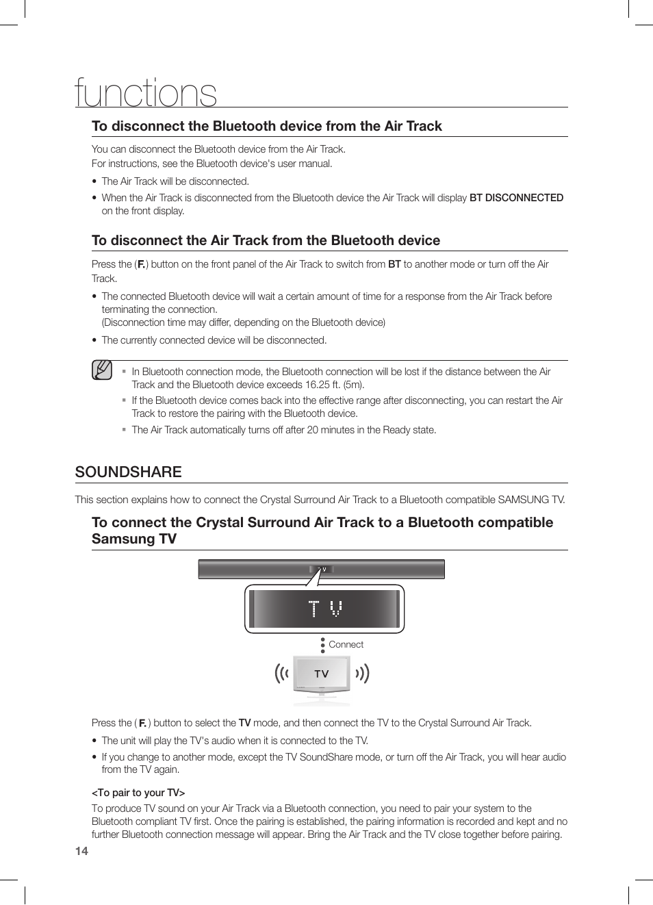 Soundshare, Functions | Samsung HW-FM35-ZA User Manual | Page 14 / 23