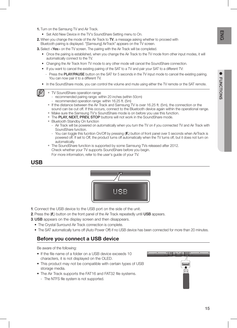 Before you connect a usb device | Samsung HW-FM35-ZA User Manual | Page 15 / 23
