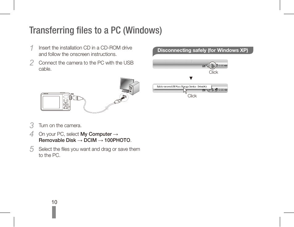 Transferring files to a pc (windows) | Samsung EC-PL80ZZBPRCA User Manual | Page 10 / 72
