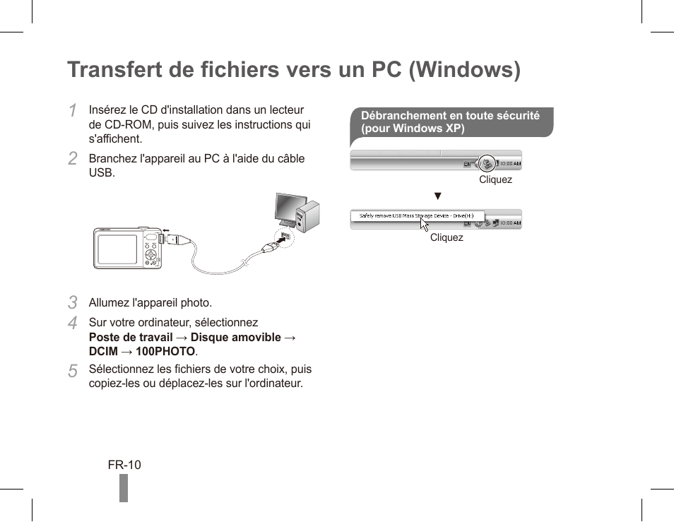 Transfert de fichiers vers un pc (windows) | Samsung EC-PL80ZZBPRCA User Manual | Page 30 / 72